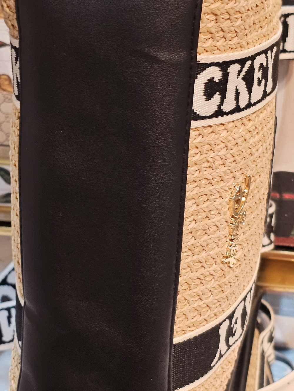 Disney Mickey Mouse Rafia Black & Natural Crossbody Bag - Picture 9 of 16